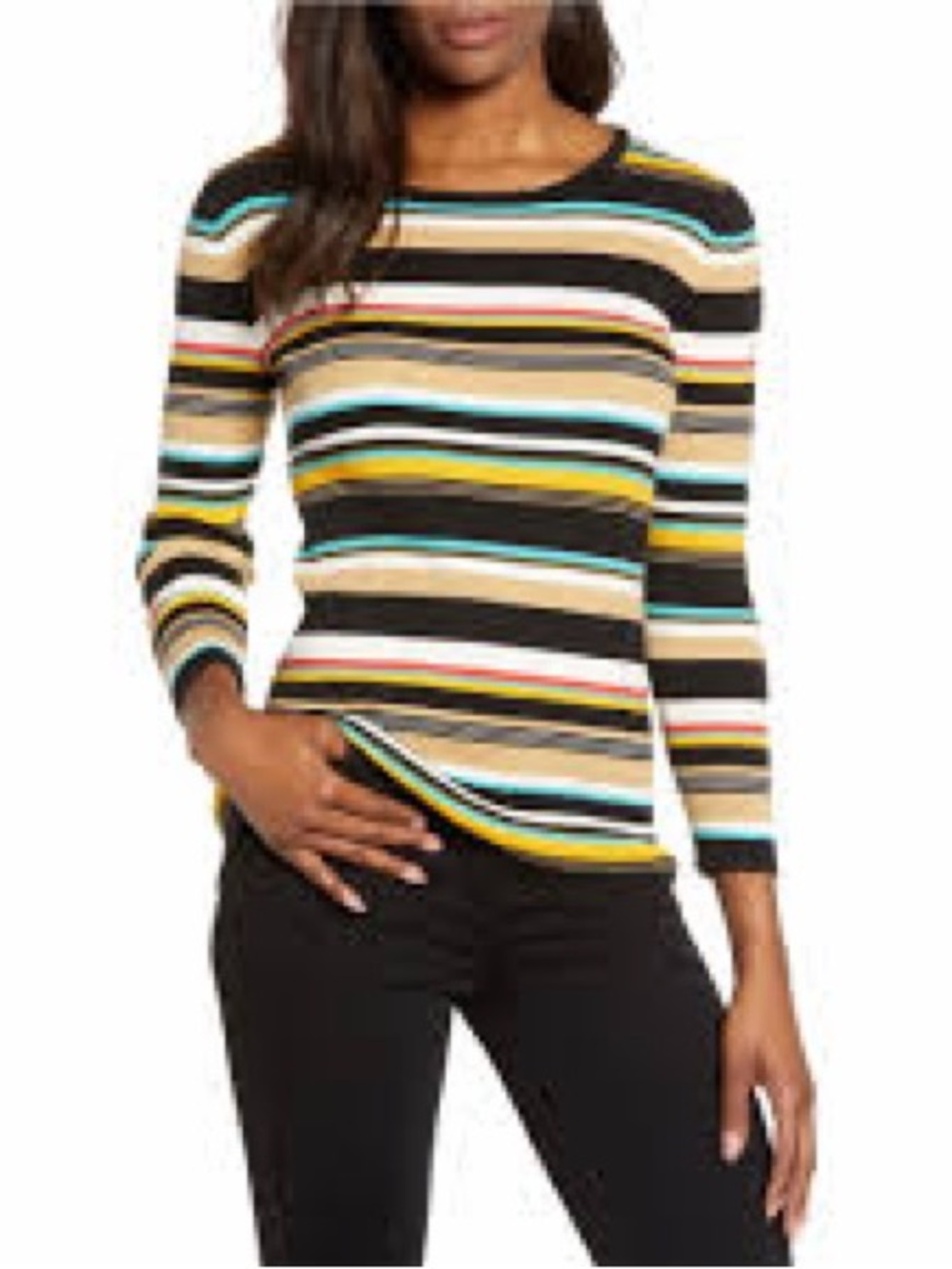 Vince Camuto Black Multi-Stripe Ribbed Sweater size small